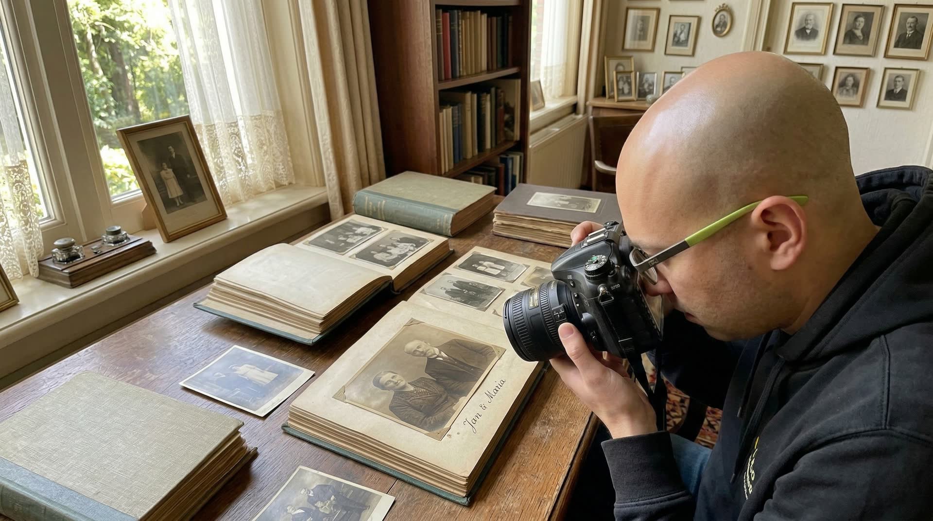 Fysieke foto's worden zorgvuldig gedigitaliseerd